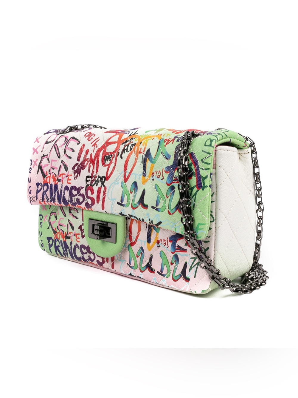 Graffiti Print Quilted Shoulder Bag in Multi-Color